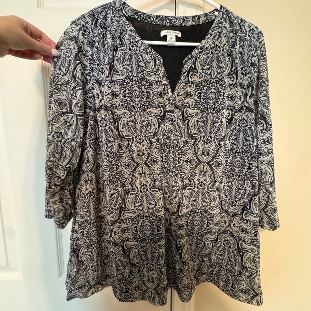 Croft & Barrow Black and White Paisley Blouse